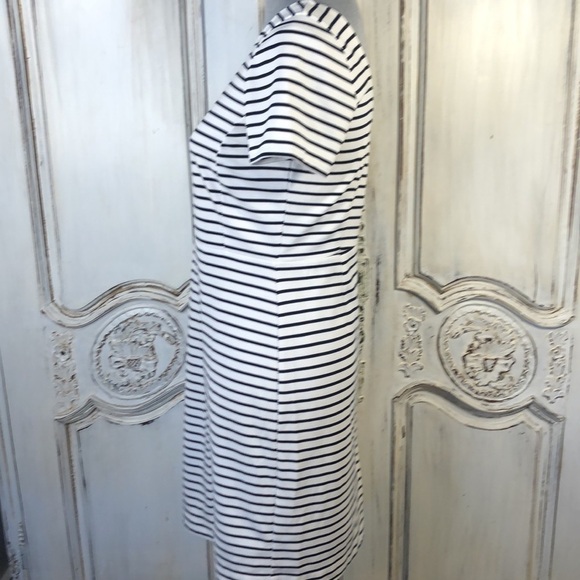 Banana Republic Black and White Stripe Waisted Short Sleeve Sheath Knit Dress - Picture 6 of 12